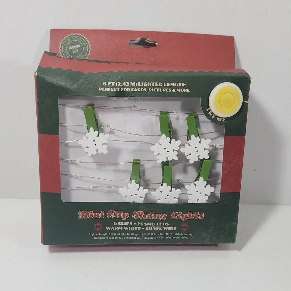 String Lights LED Christmas Mini Clip Snow chips New 8ft 6 Indoor